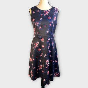 ROZ & ALI Fit and Flair Dress 6 Dark Navy Pink Flowers Sleeveless Floral Career